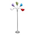 Simple Designs 5 Light Adjustable Gooseneck Silver Floor Lamp with Primary Multicolored Shades LF2006-SDM